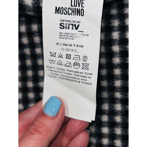 Love Moschino Wool Blend Jacket/Pea Coat Coat Gingham Black White Size 8 - Picture 9 of 11